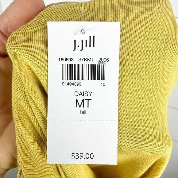 J. Jill Pima Cotton 3/4 Sleeve V-Neck Top Daisy Yellow NWT Size M Tall - Picture 5 of 6